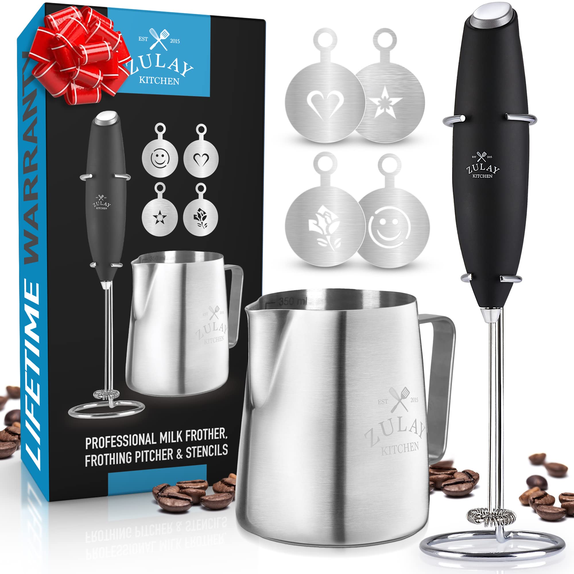 Amazon.com: Zulay Premium Gift Milk Frother Set – Handheld Coffee